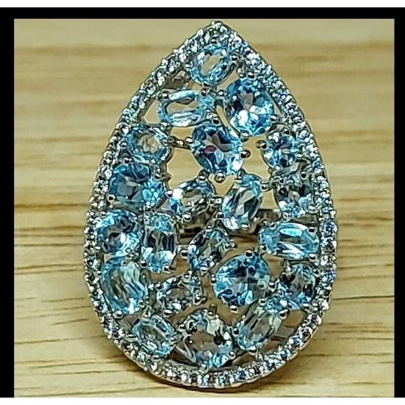 Natural Sky-Blue Topaz Gemstone 925 Sterling Silver Ring size 7 - Picture 3 of 8